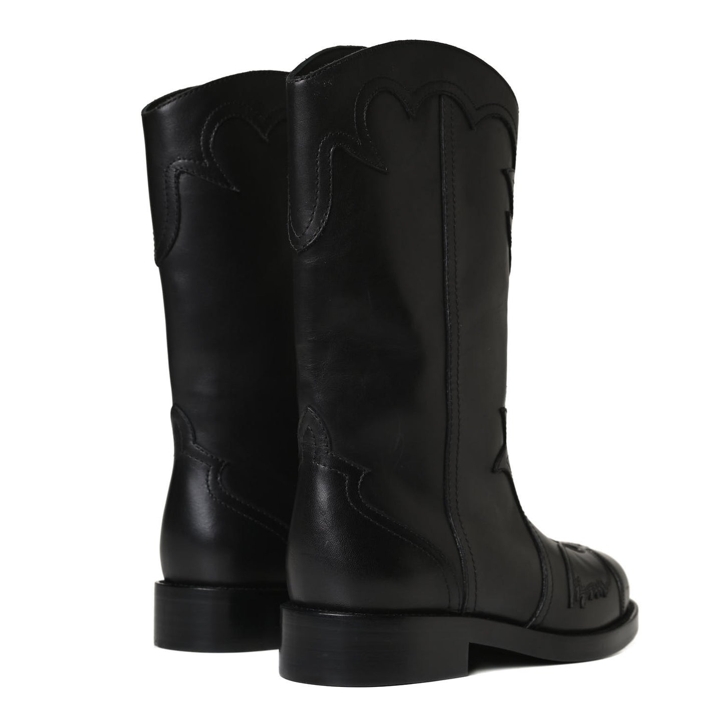 Calfskin Embroidered Western Boots 35 Black