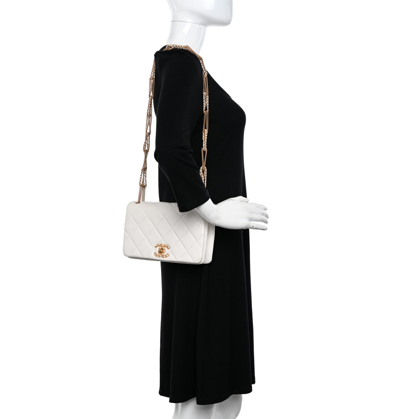 Lambskin Quilted On And On Small Chain Flap White