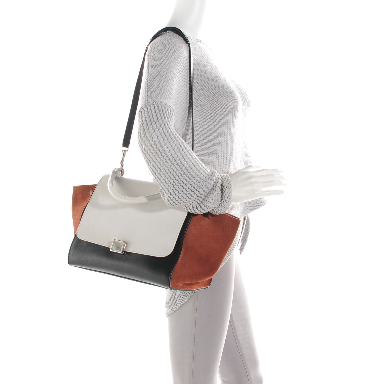Celine Smooth Calfskin Suede Medium Tri-Color Trapeze 2 of 7