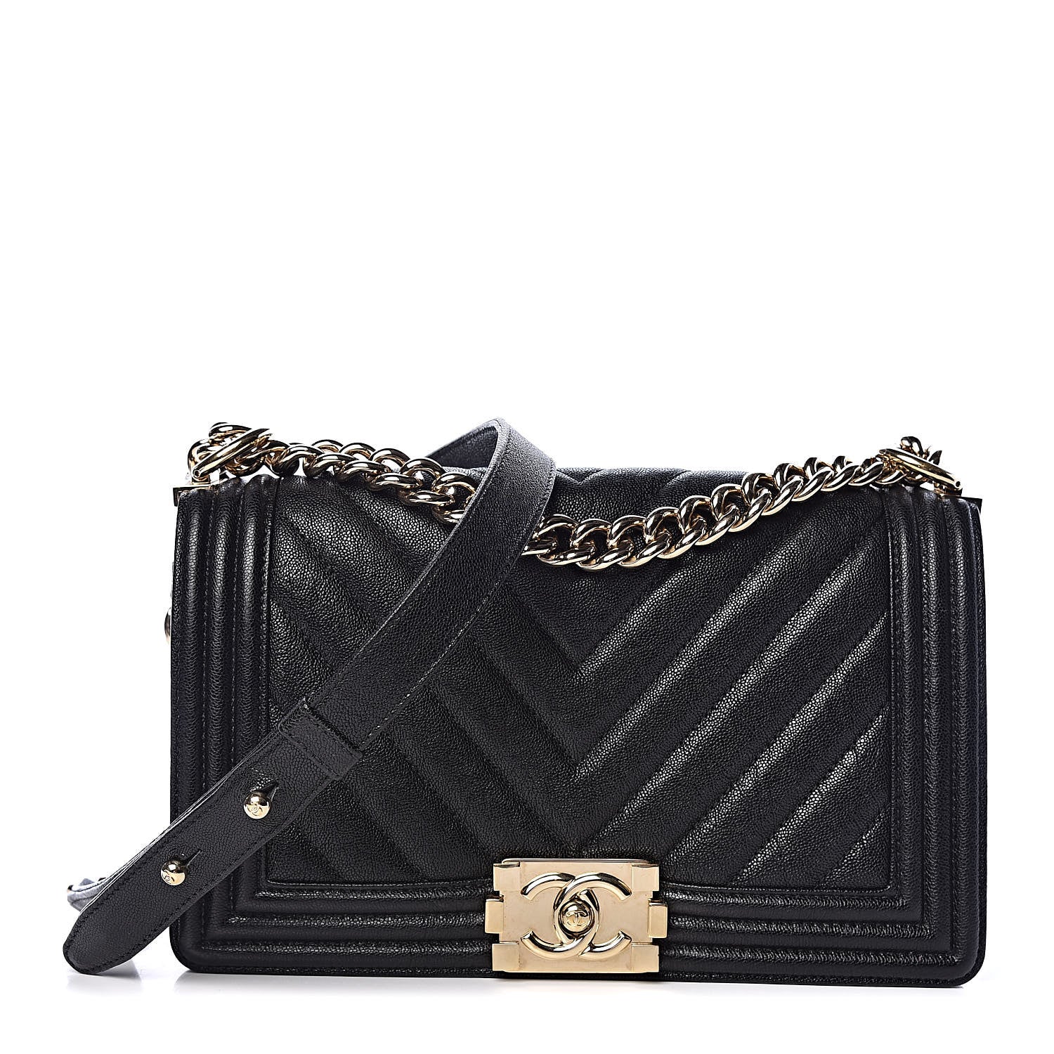 Chanel Caviar Chevron Quilted Medium Boy Flap Black 1 of 11