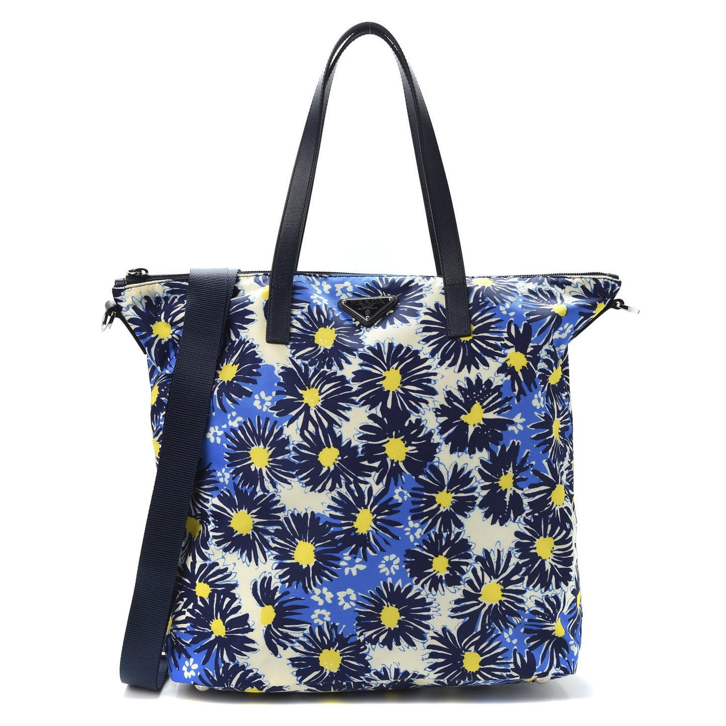 Tessuto Nylon Saffiano Floral Print Tote Bluette Dis Primule