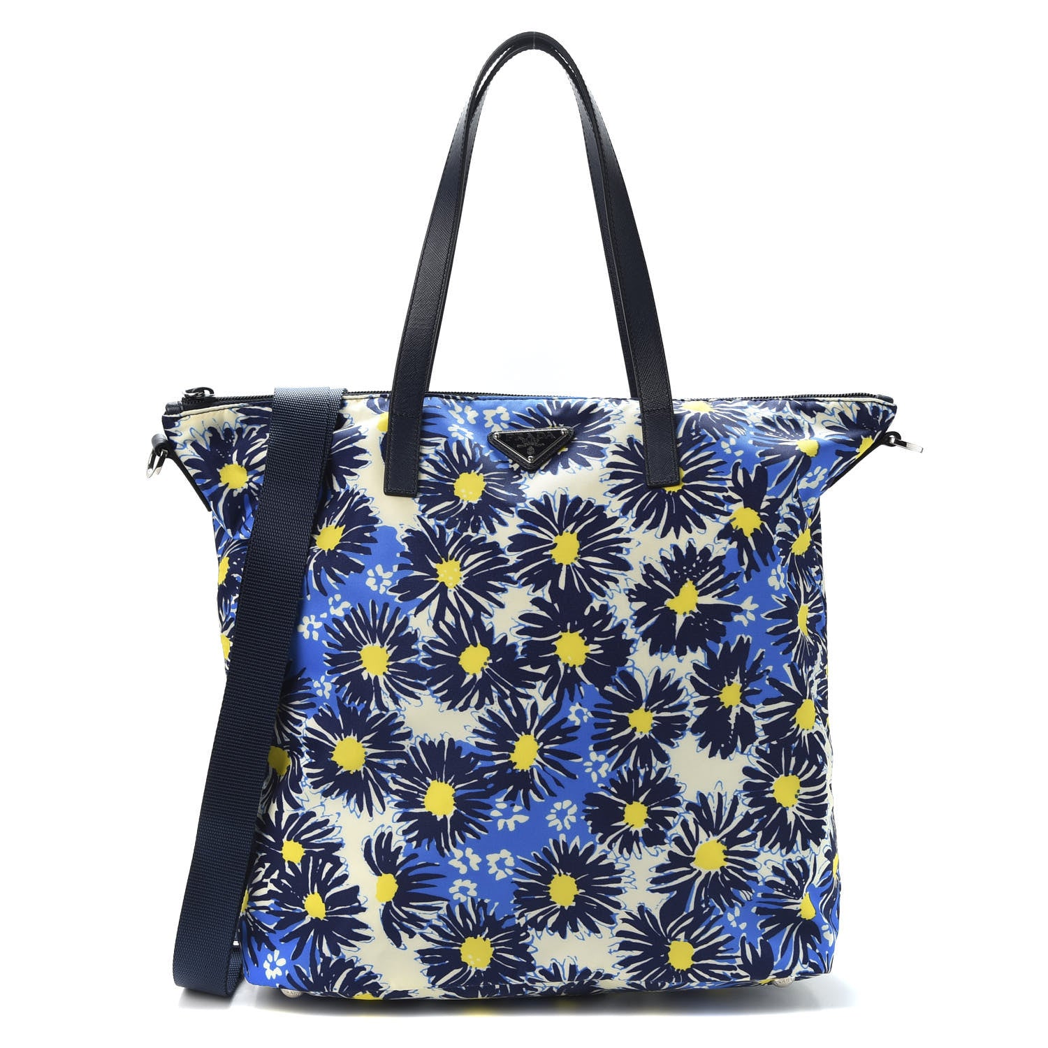 Prada Tessuto Nylon Saffiano Floral Print Tote Bluette Dis Primule 1 of 9
