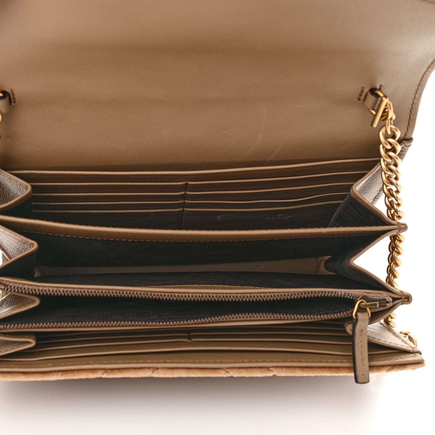Velvet Matelasse GG Marmont Chain Wallet Taupe