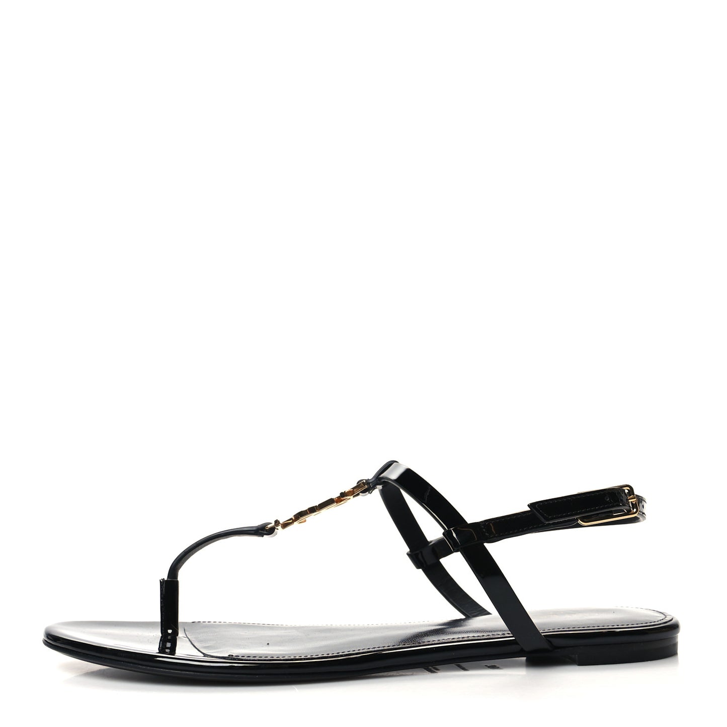 Patent Calfskin Cassandra Monogram Sandals 38.5 Black