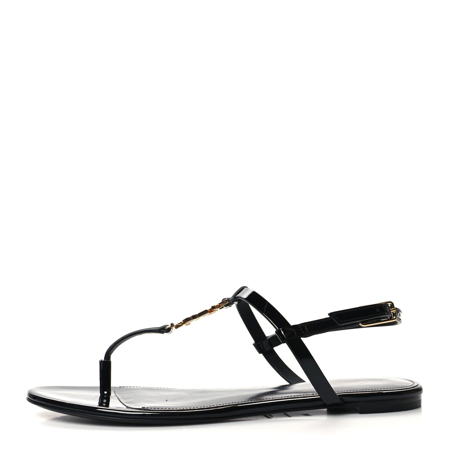 Saint Laurent Patent Calfskin Cassandra Monogram Sandals 38.5 Black 1 of 9