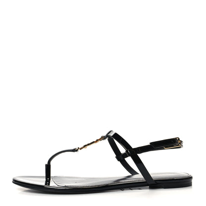 Saint Laurent Patent Calfskin Cassandra Monogram Sandals 38.5 Black 1 of 9