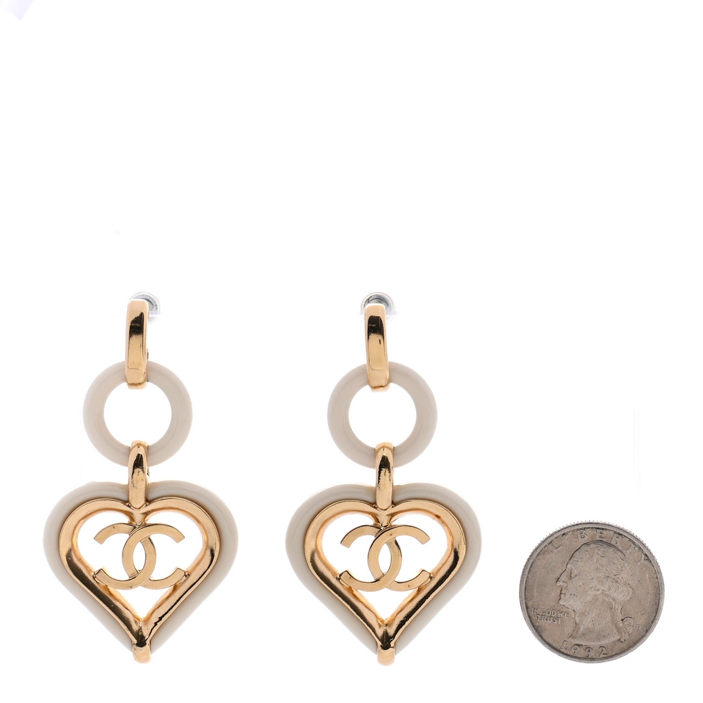 Heart CC Drop Earrings White Gold