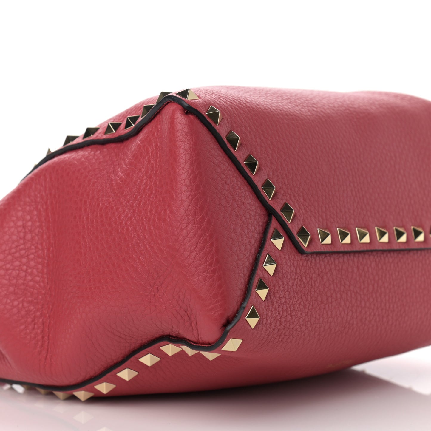 Grained Calfskin Rockstud Bucket Bag Red