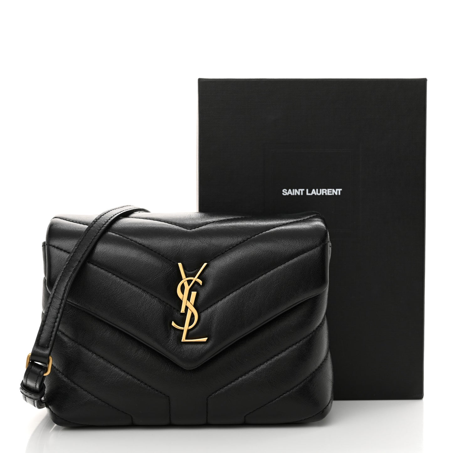 Calfskin Y Quilted Monogram Toy Loulou Crossbody Bag Black