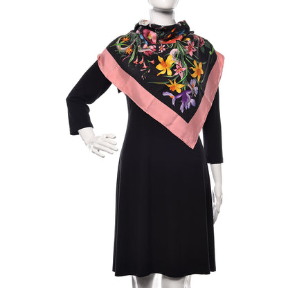 Gucci Silk Twill Flora Snake Square Scarf Black Pink 2 of 3