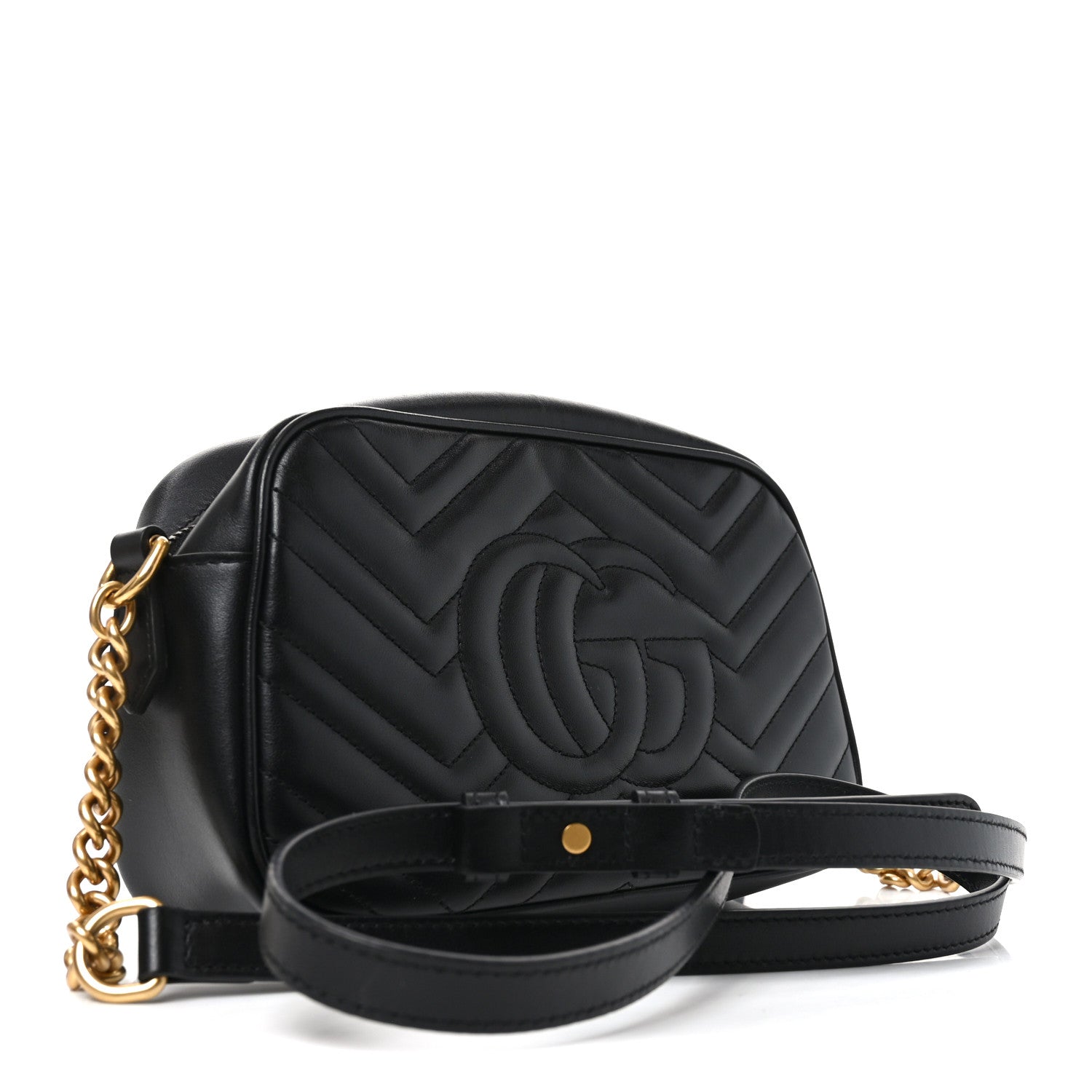 Gucci Calfskin Matelasse Small GG Marmont Chain Shoulder Bag Black 3 of 10