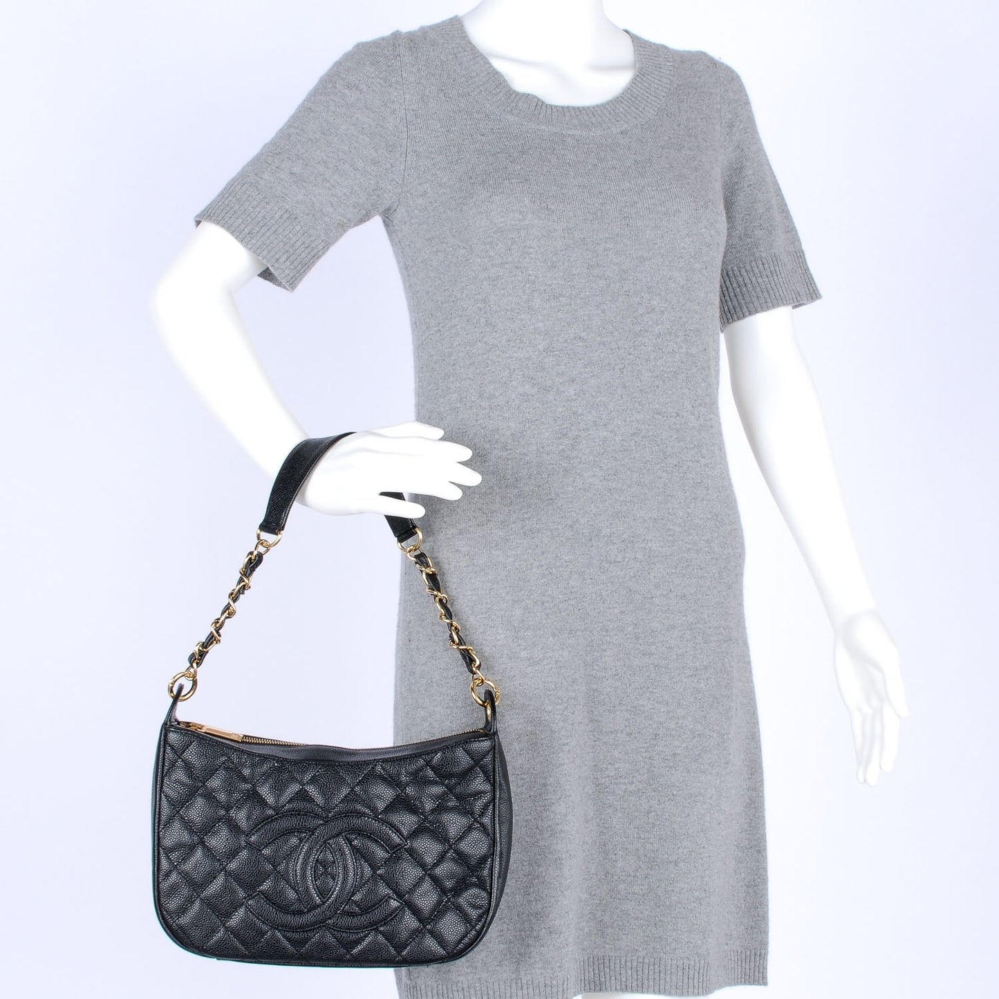 Caviar Quilted Hobo Bag Black