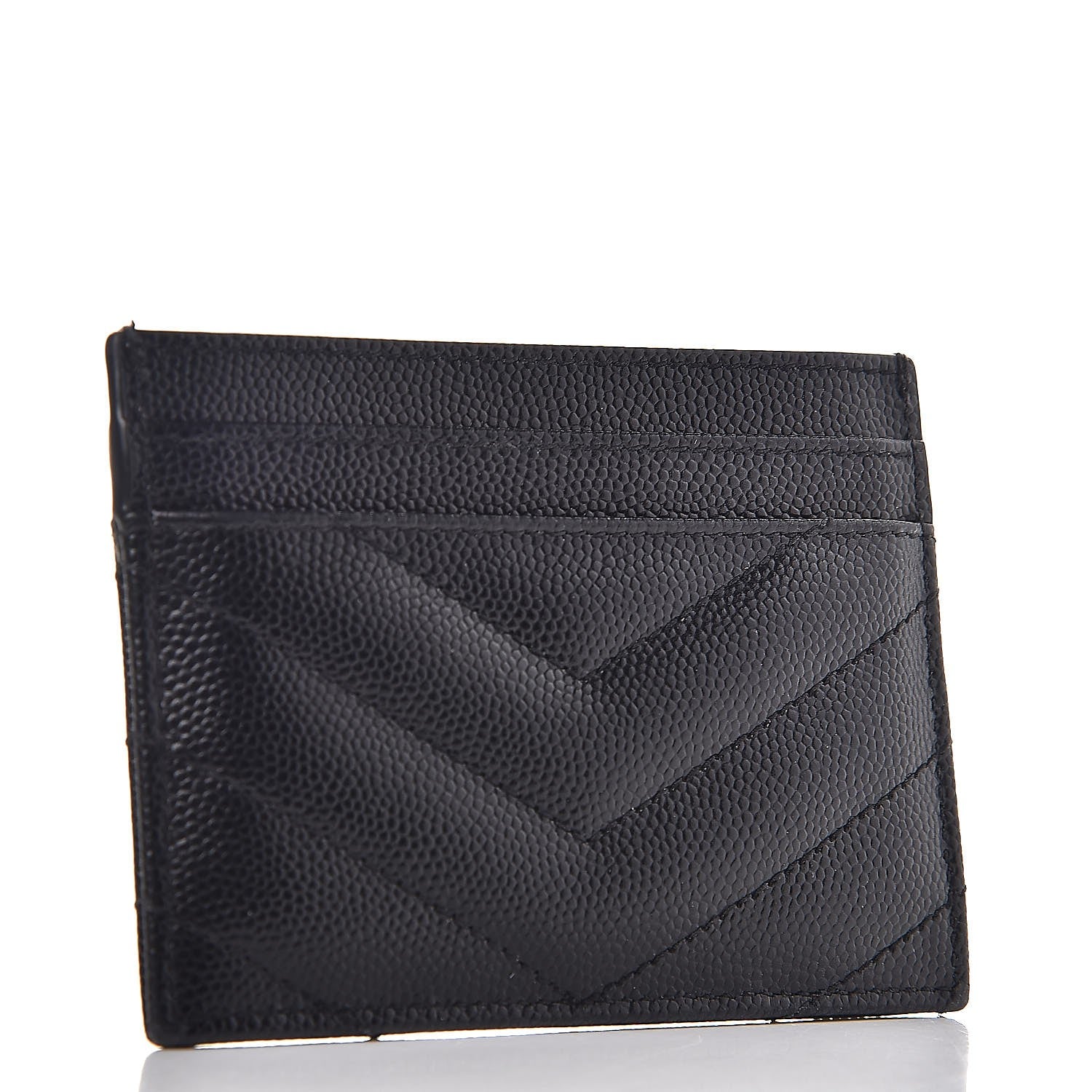 Saint Laurent Grain De Poudre Matelasse Chevron Monogram Credit Card Case Black 3 of 8