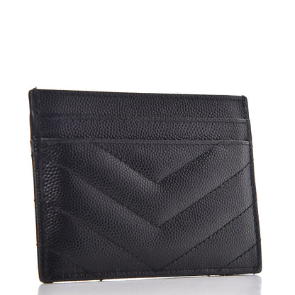 Saint Laurent Grain De Poudre Matelasse Chevron Monogram Credit Card Case Black 3 of 8