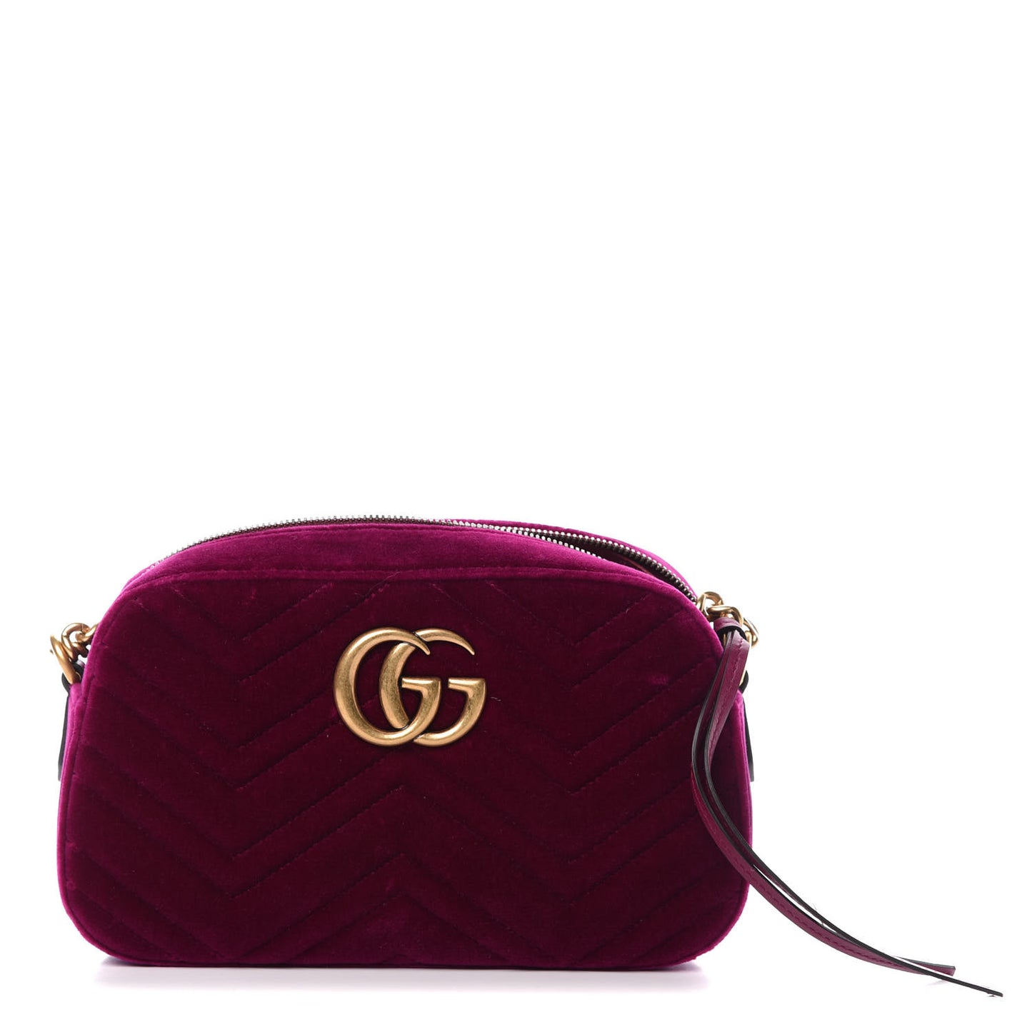 Velvet Matelasse Small GG Marmont Chain Shoulder Bag Fuchsia Violet Cyclamen