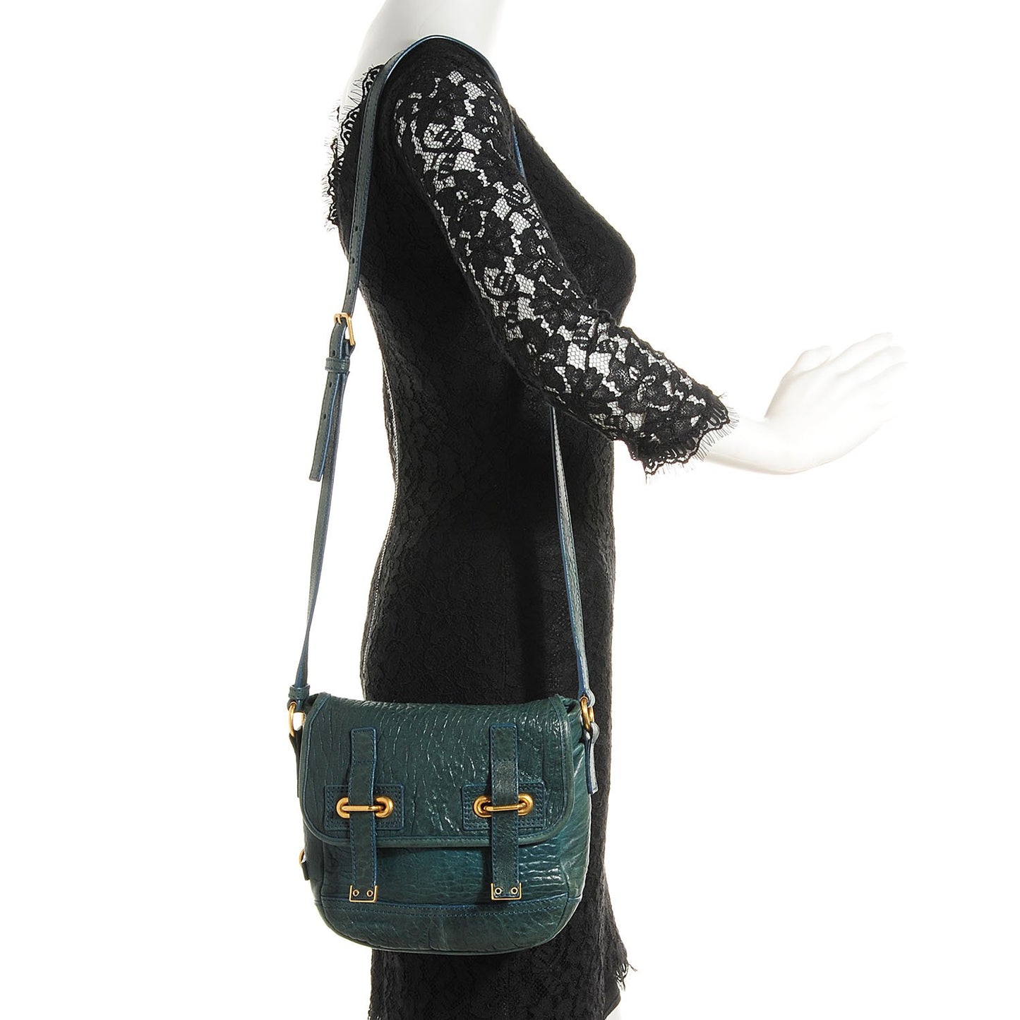 Pebbled Leather Mini Besace Messenger Bag Turquoise