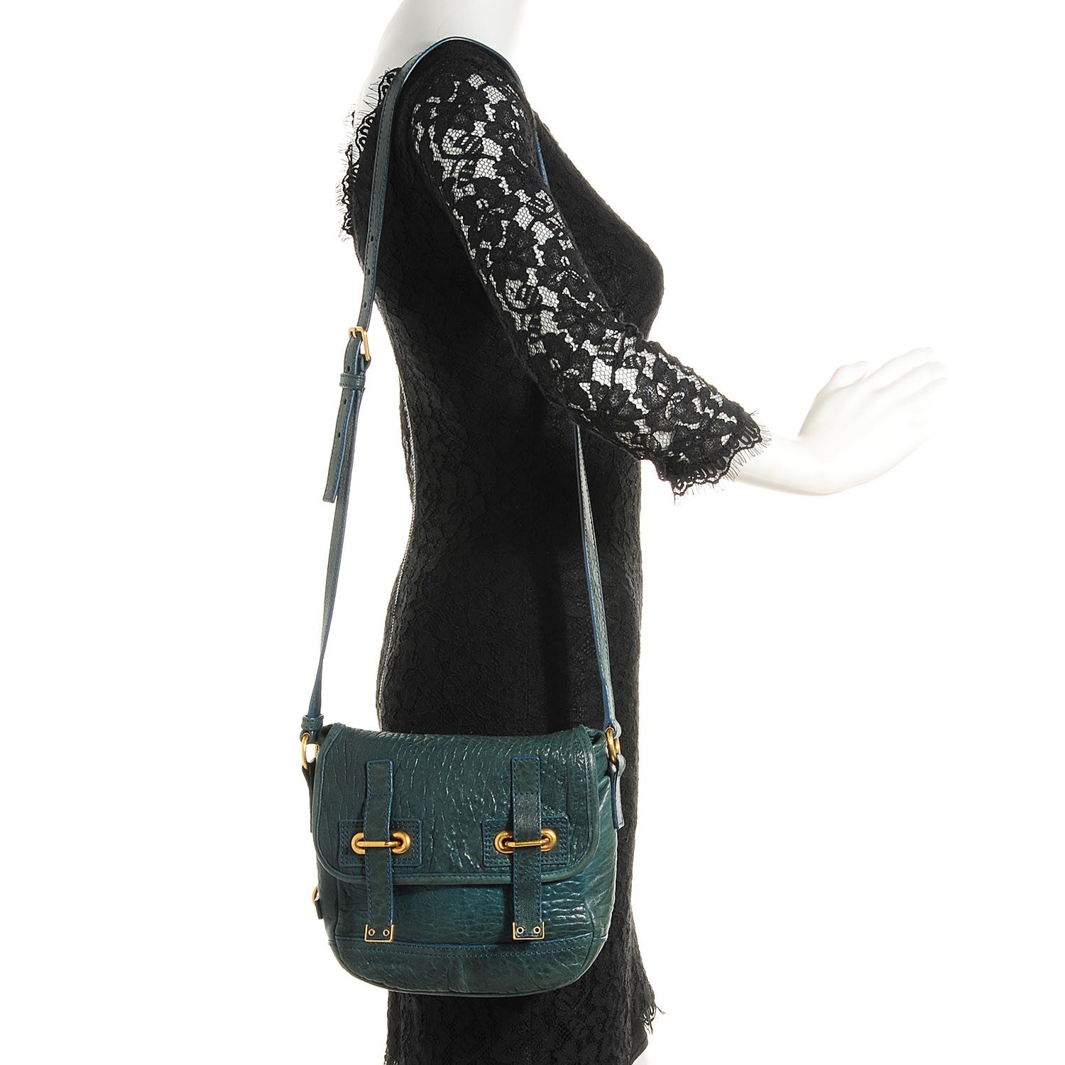 Saint Laurent Pebbled Leather Mini Besace Messenger Bag Turquoise 2 of 7