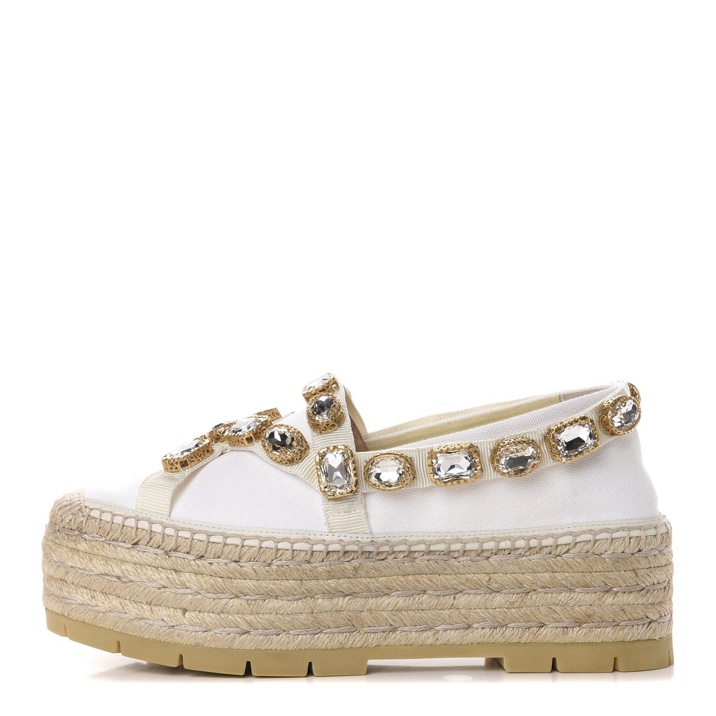 Canvas Crystal Embellished Platform Espadrilles 37 Great White