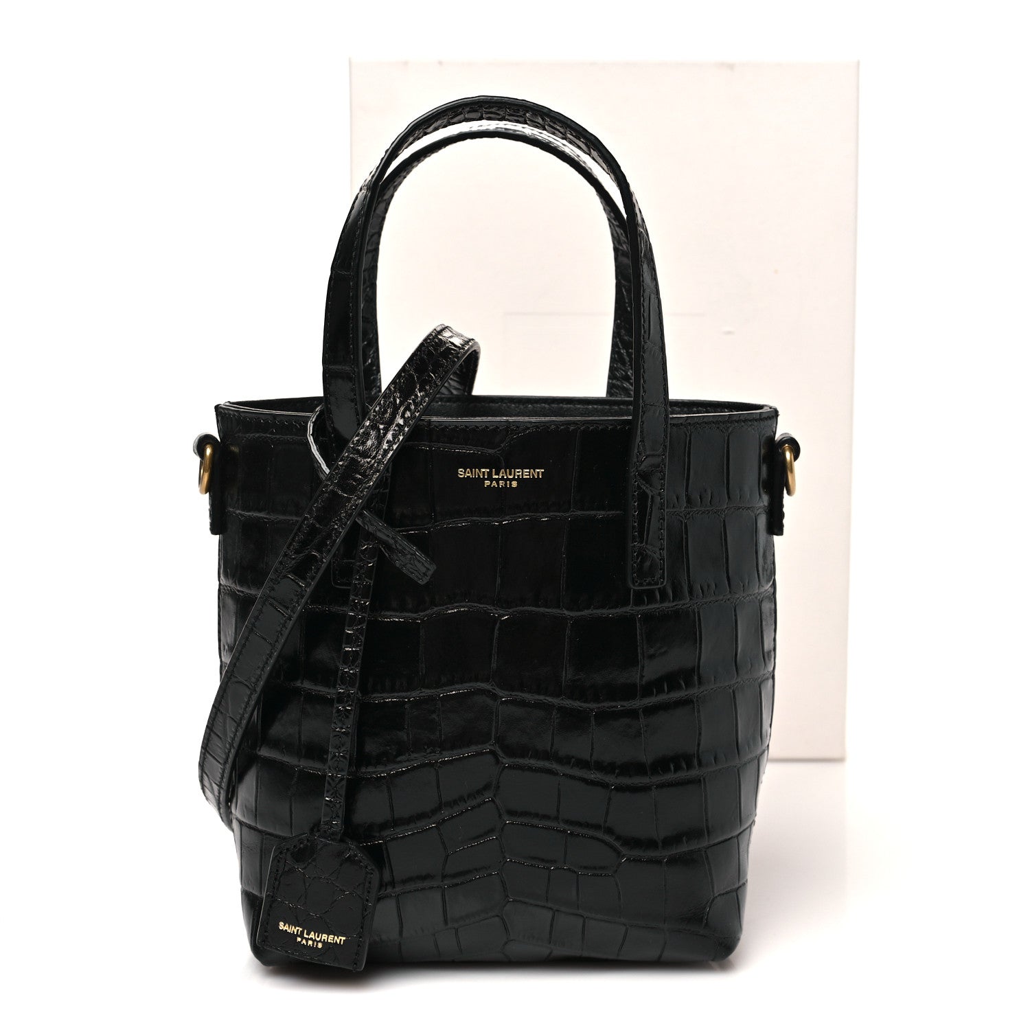 Saint Laurent Calfskin Crocodile Embossed Paris Mini Toy Shopper Tote Black 12 of 12
