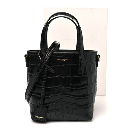 Saint Laurent Calfskin Crocodile Embossed Paris Mini Toy Shopper Tote Black 12 of 12