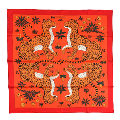 Hermes Silk Les Leopards Scarf 90 Orange Abricot Vert 1 of 4