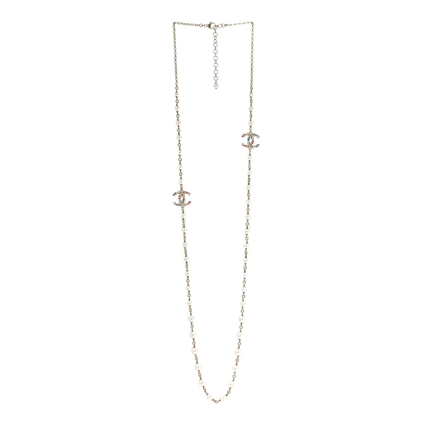 Pearl Crystal CC Long Necklace Gold Multicolor