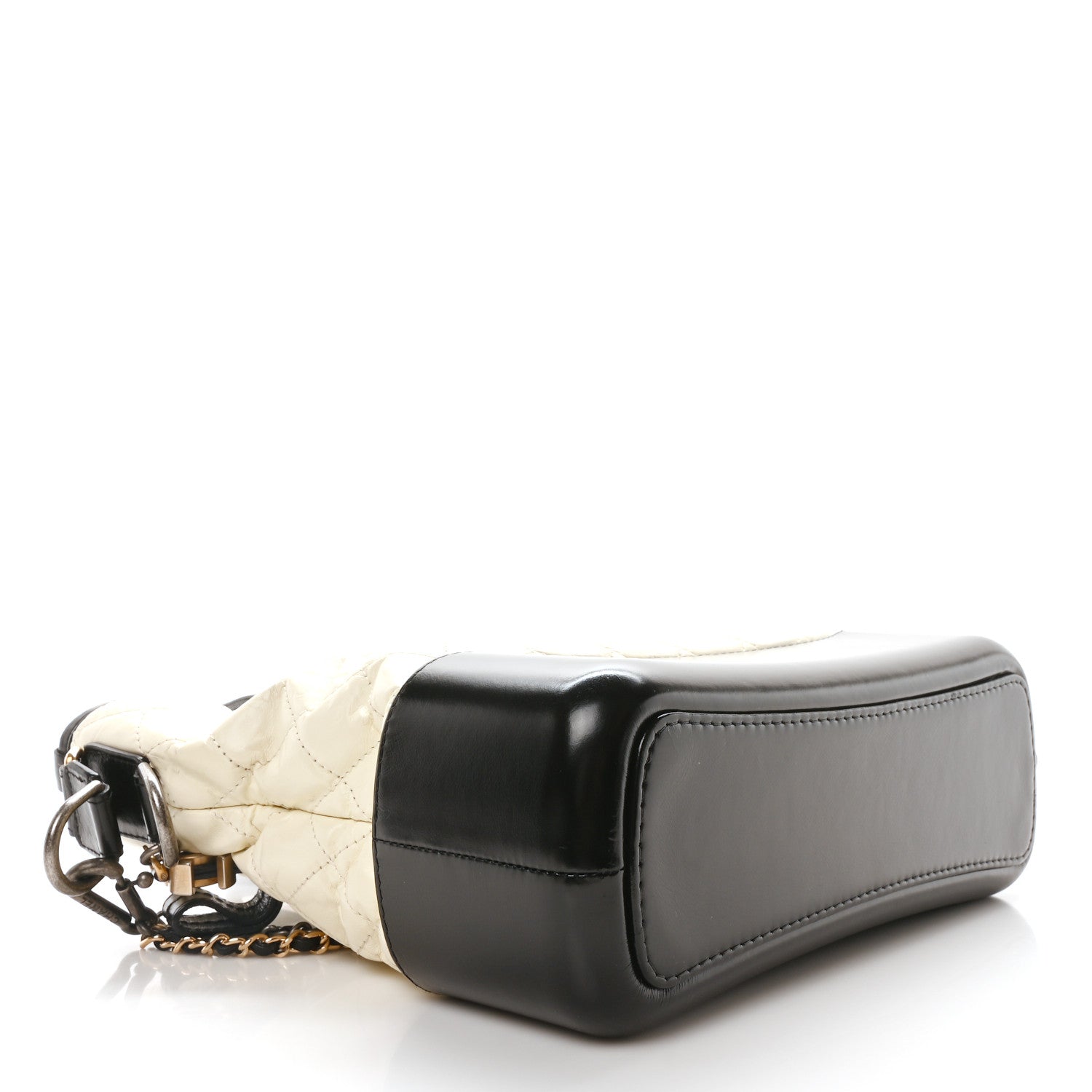 Chanel Aged Calfskin Quilted Medium Gabrielle Shopping Tote White Black 4 of 10