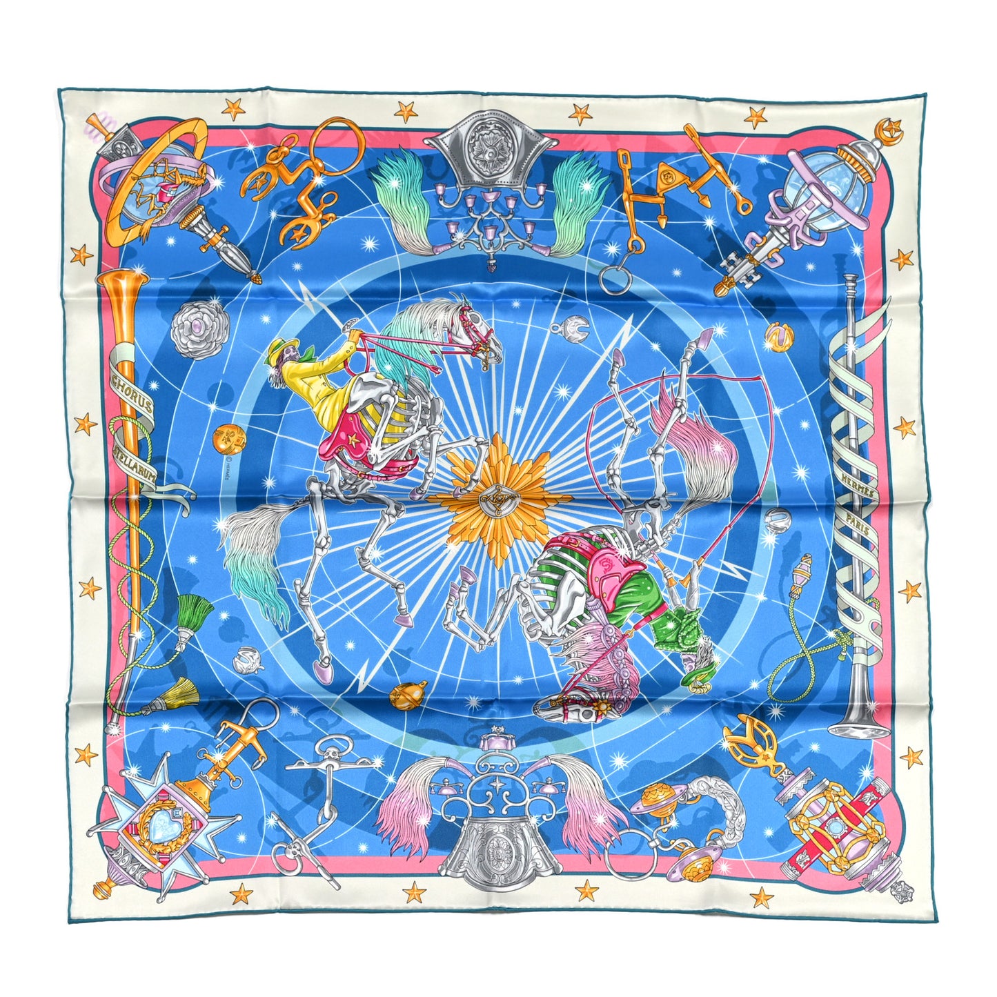 Silk Chorus Stellarum Scarf 70 Gris Perle Bleu Azur