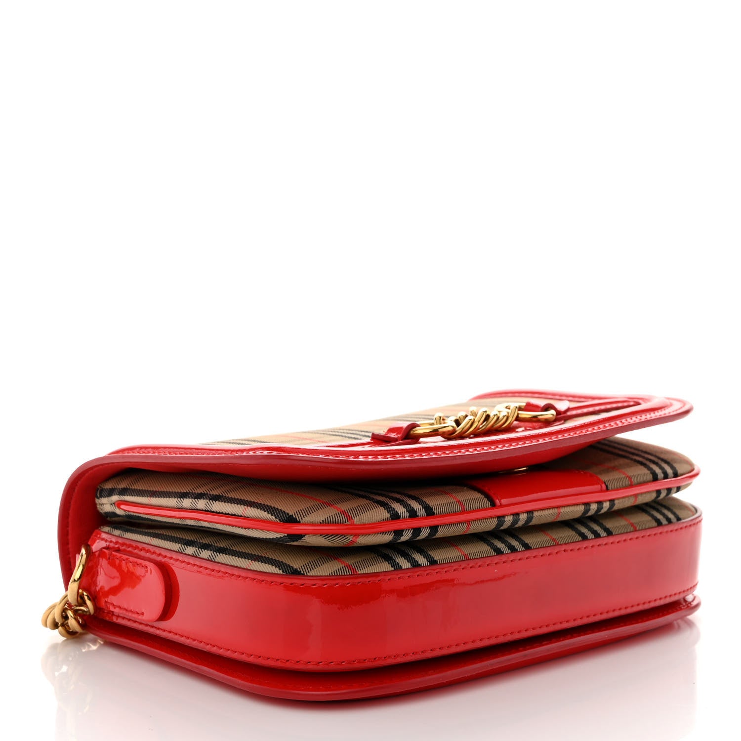 Burberry Patent 1983 Knight Check Link Shoulder Bag Bright Red 4 of 11