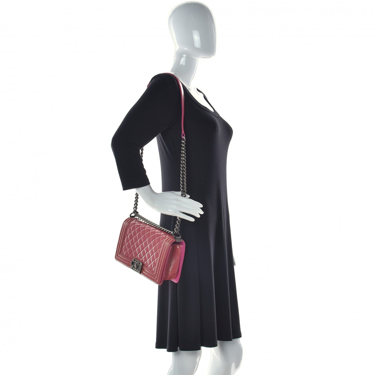 Chanel Distressed Patent Quilted Medium Boy Flap Pink 2 of 10