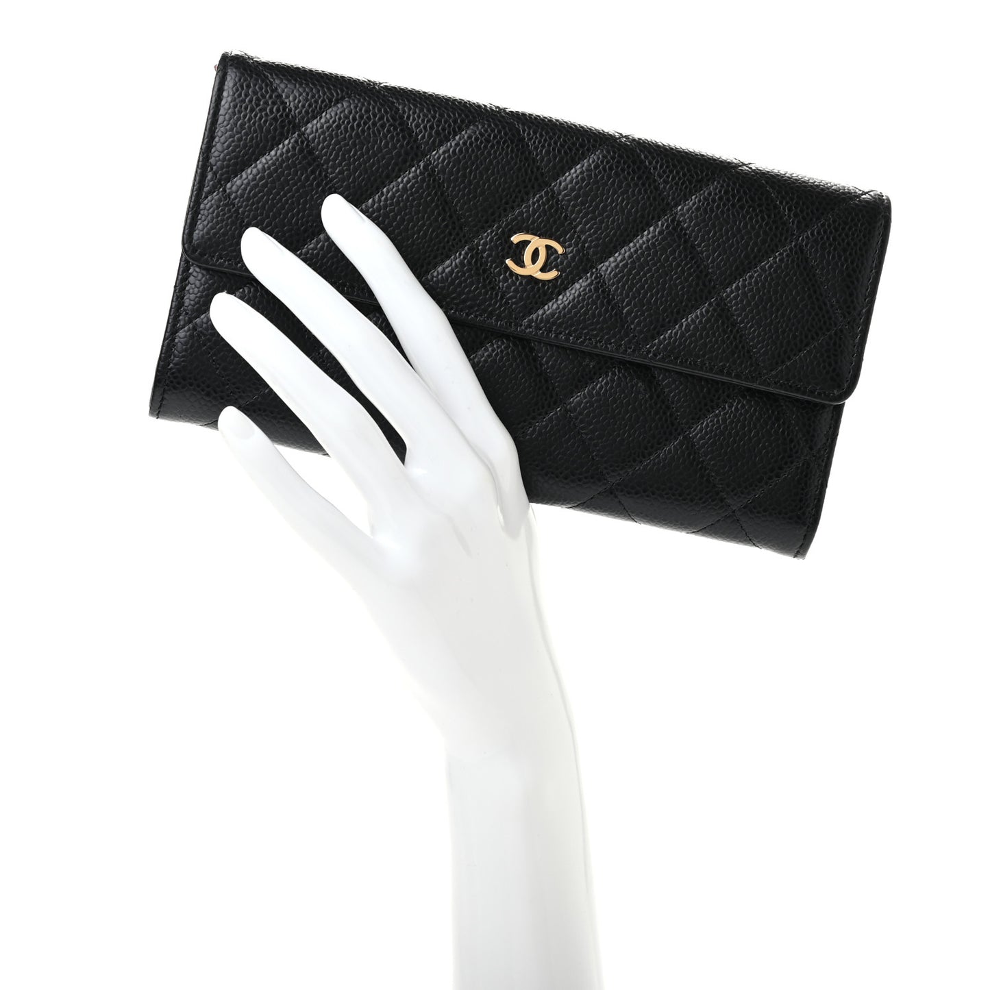 Caviar Quilted Large Flap Wallet Black