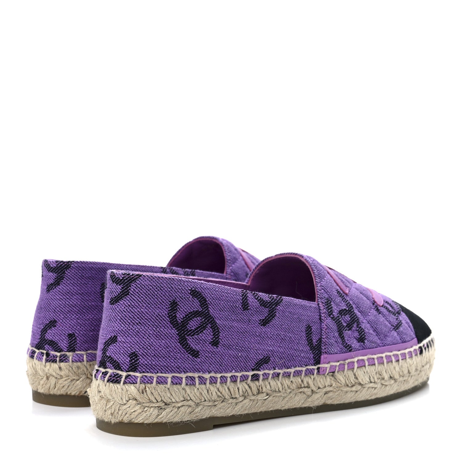 Chanel Cotton Jacquard Grosgrain CC Print Espadrilles 38 Purple Black 4 of 10