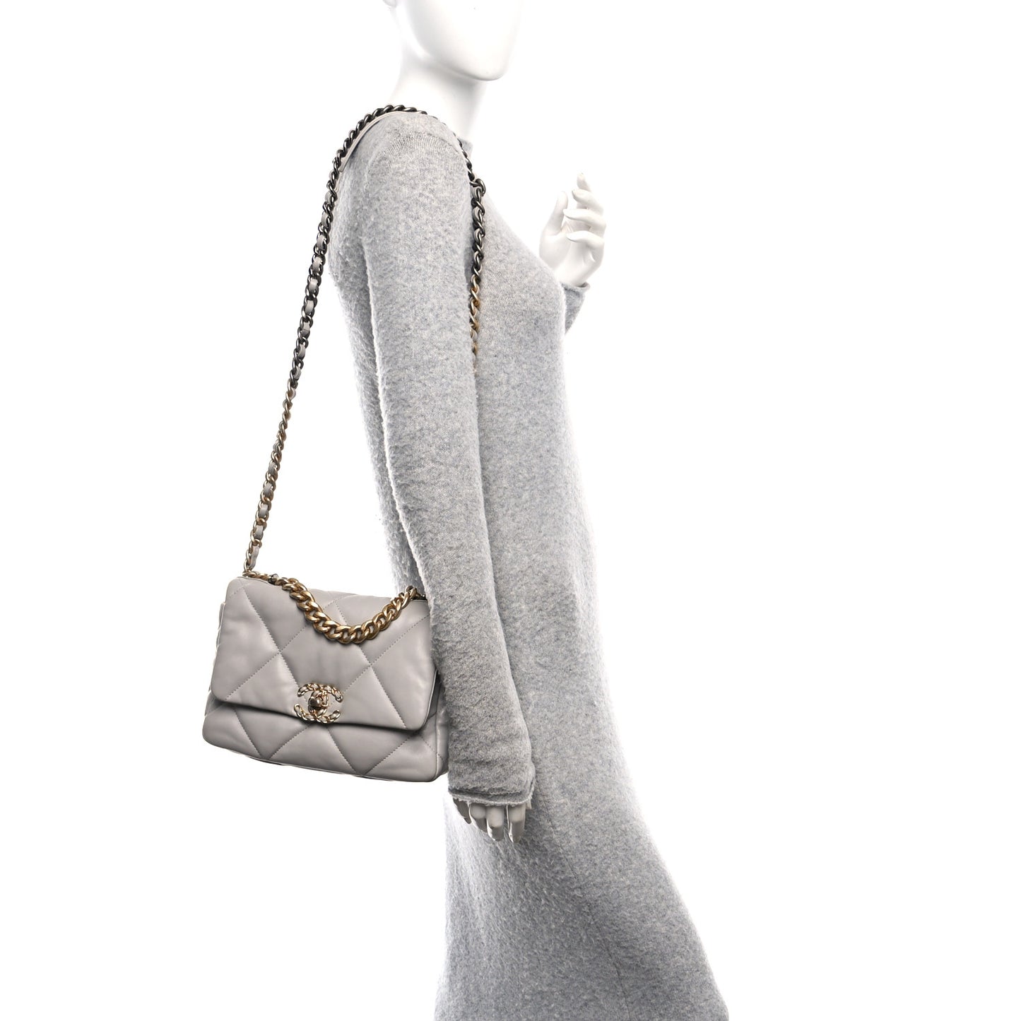Lambskin Quilted Medium Chanel 19 Flap Grey