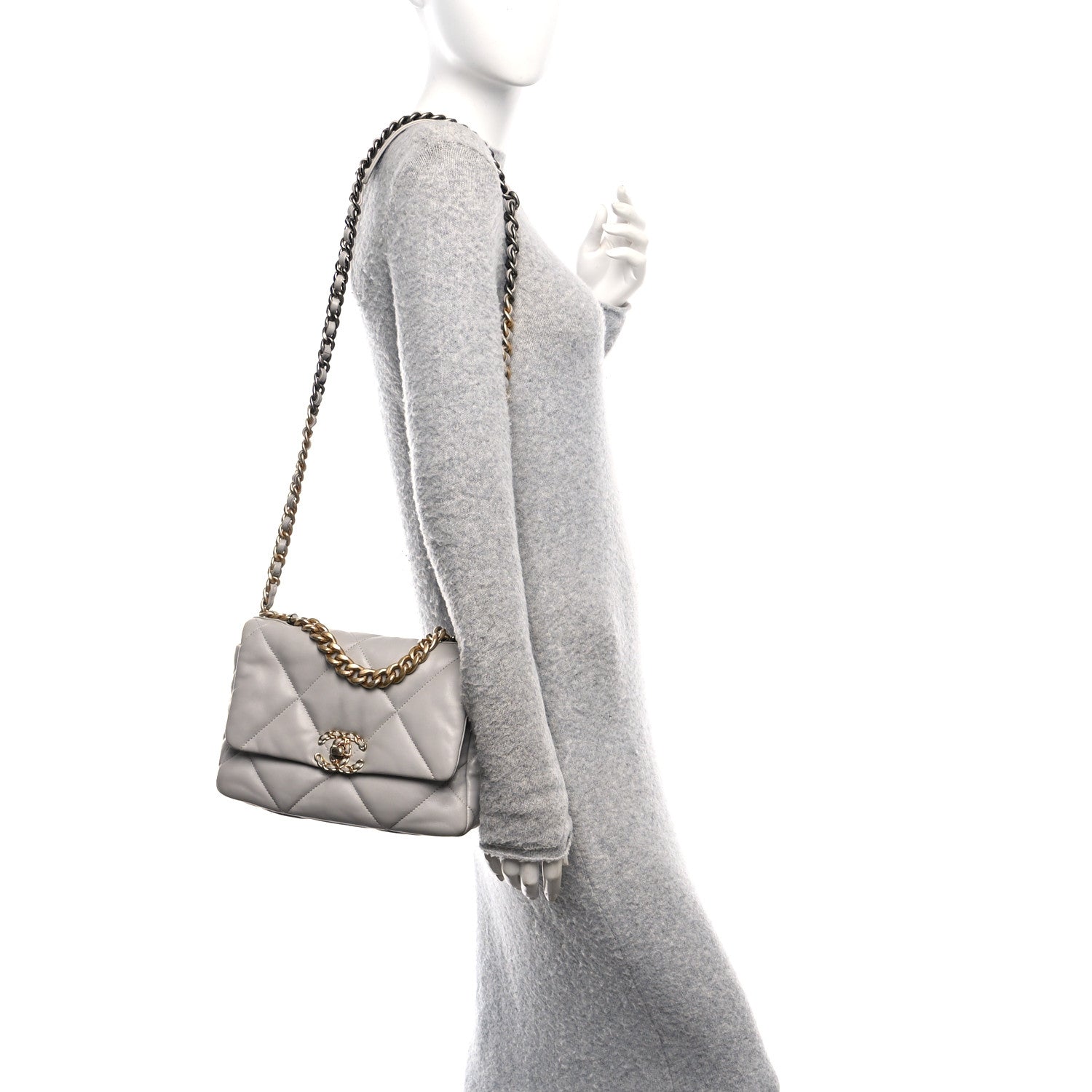 Chanel Lambskin Quilted Medium Chanel 19 Flap Grey 2 of 11