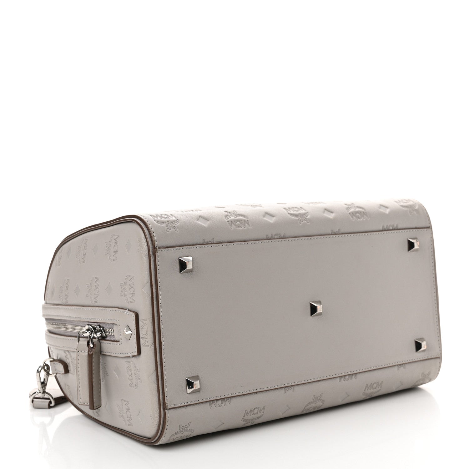 MCM Calfskin Ottomar Monogram Essential Boston Bag Dove 4 of 13