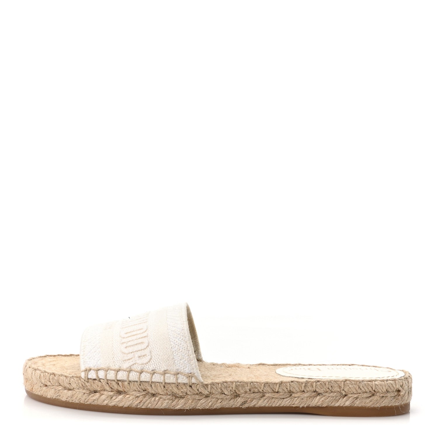 Christian Dior Canvas Embroidered Granville Espadrille Flat Slide Sandals 35.5 Ivory 1 of 10