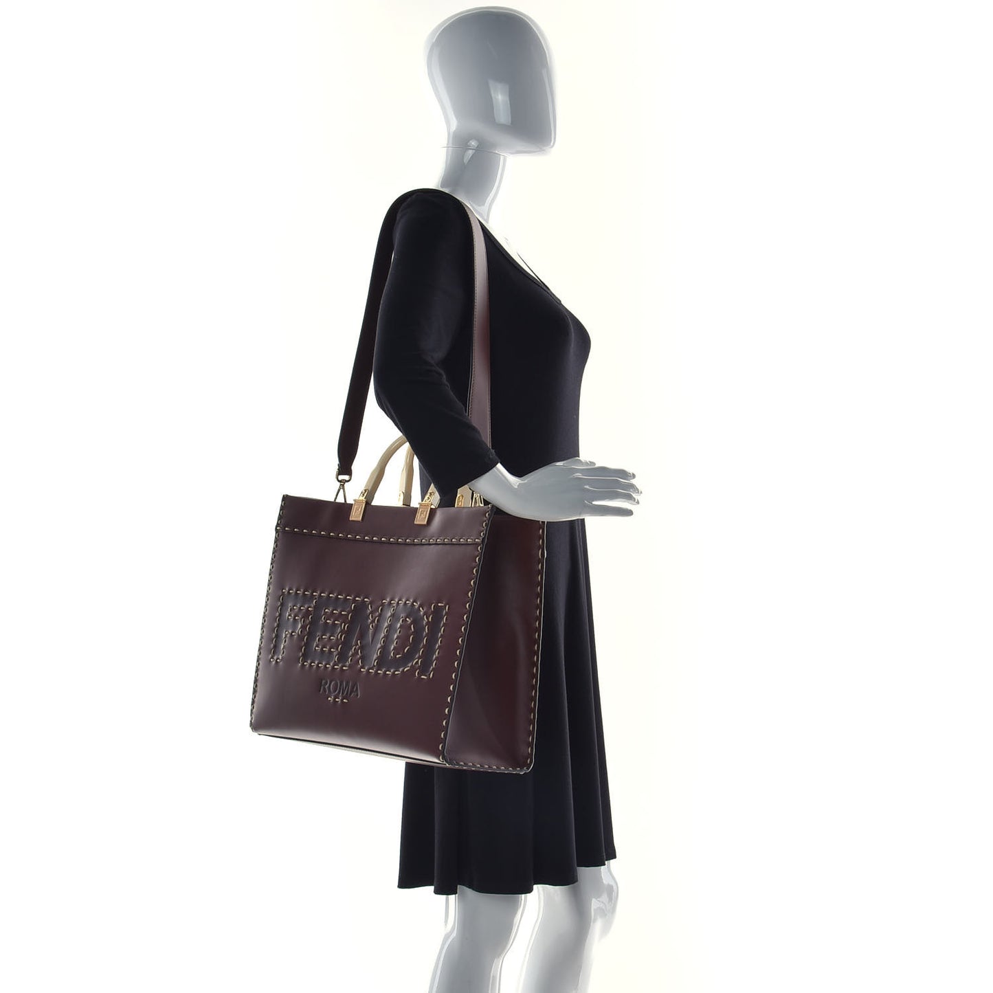 Vitello King Plexiglass Macro Stitchings Medium Fendi Sunshine Shopper Tote Praline
