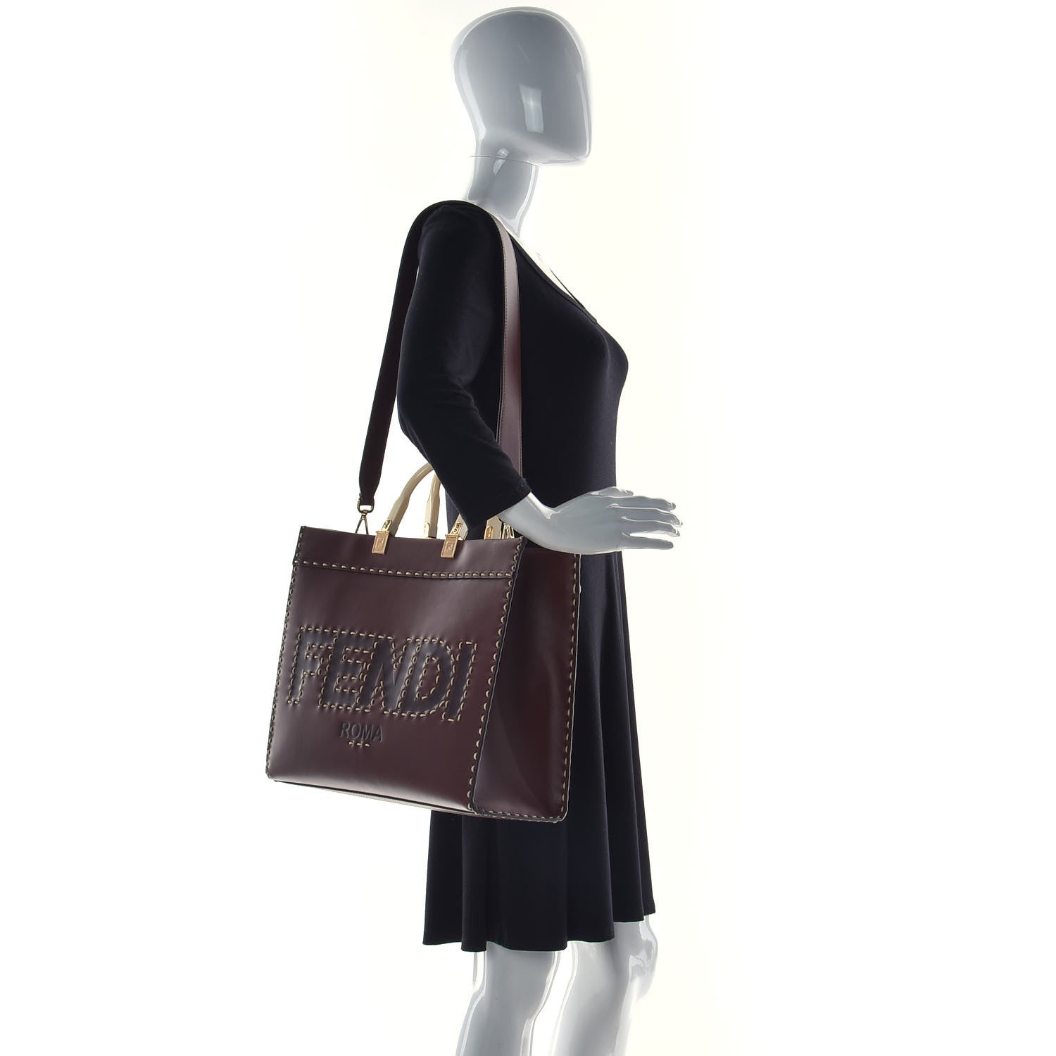 Fendi Vitello King Plexiglass Macro Stitchings Medium Fendi Sunshine Shopper Tote Praline 2 of 12