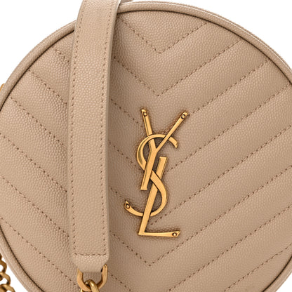 Saint Laurent Grain De Poudre Matelasse Chevron Quilted Round Vinyle Camera Bag Dark Beige 8 of 12