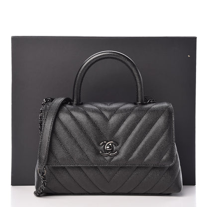 Chanel Caviar Chevron Quilted Mini Coco Handle Flap So Black 10 of 10