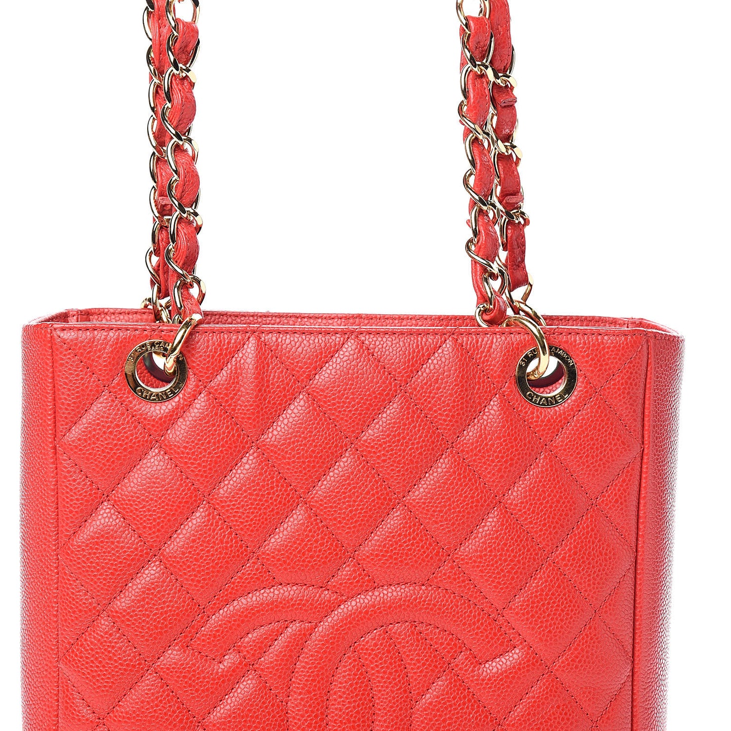 Caviar Quilted Petit Shopping Tote PST Red