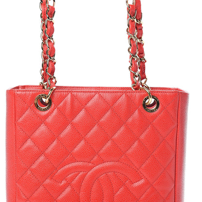 Chanel Caviar Quilted Petit Shopping Tote PST Red 14 of 15