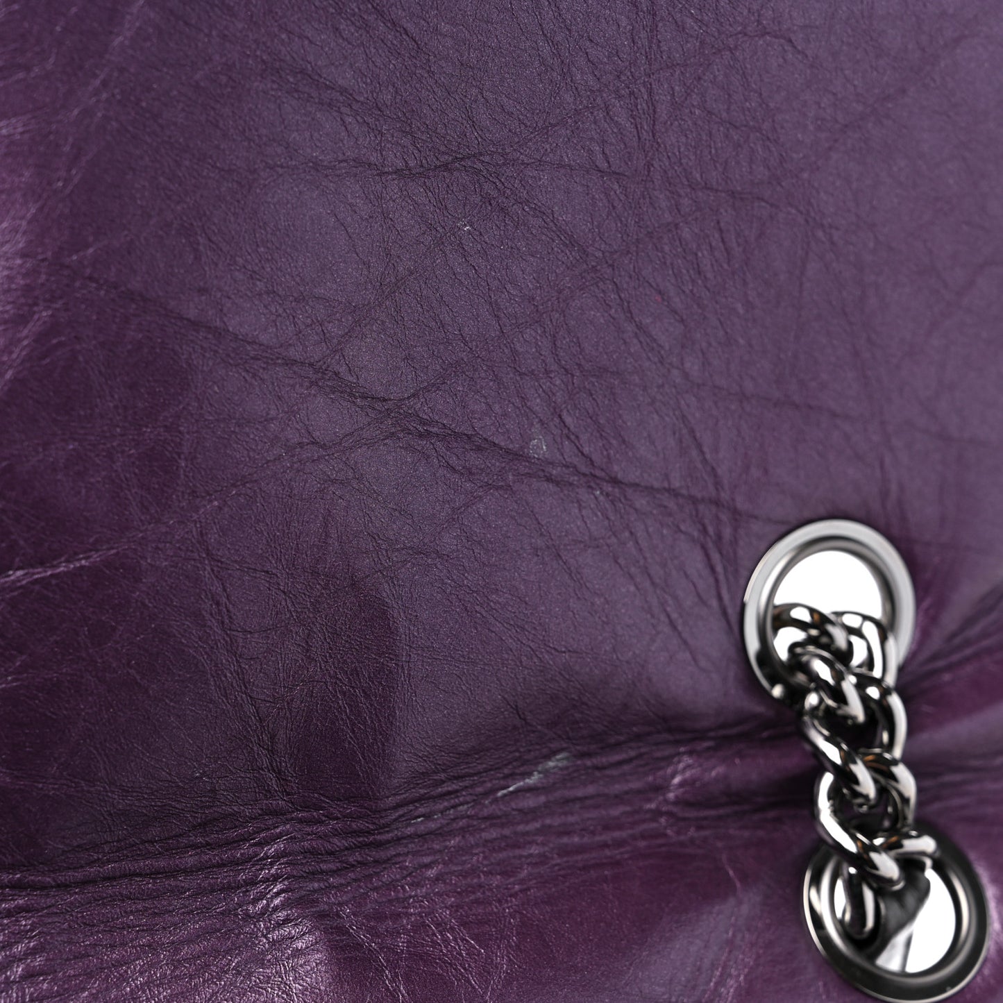 Metallic Calfskin Medium Lady Pearly Flap Dark Purple