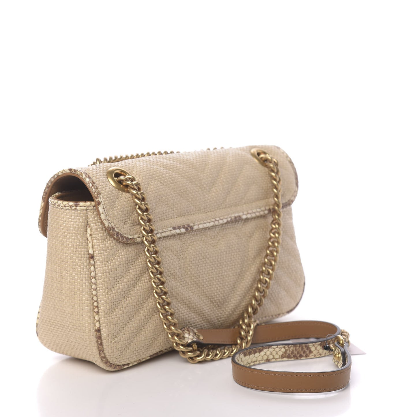 Raffia Elaphe Matelasse Small GG Marmont Shoulder Bag Natural Cream Brown