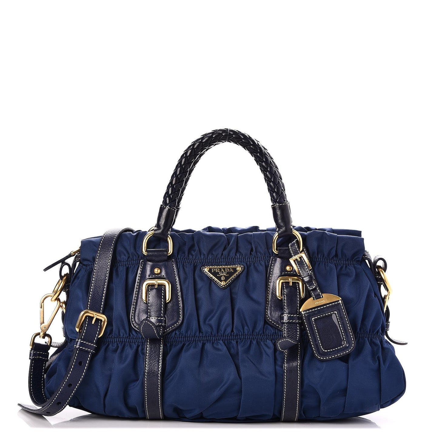 Tessuto Nylon Nappa Braided Gaufre Shoulder Bag Bleuette