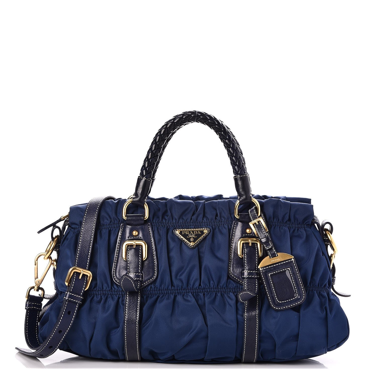 Prada Tessuto Nylon Nappa Braided Gaufre Shoulder Bag Bleuette 1 of 8