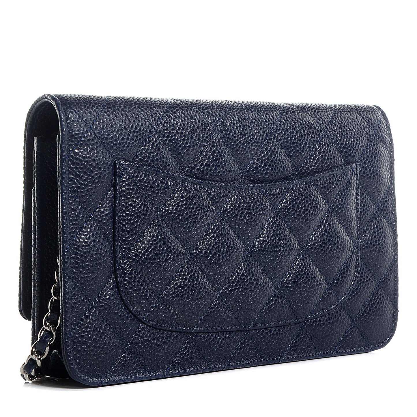 Caviar Quilted Wallet on Chain WOC Navy