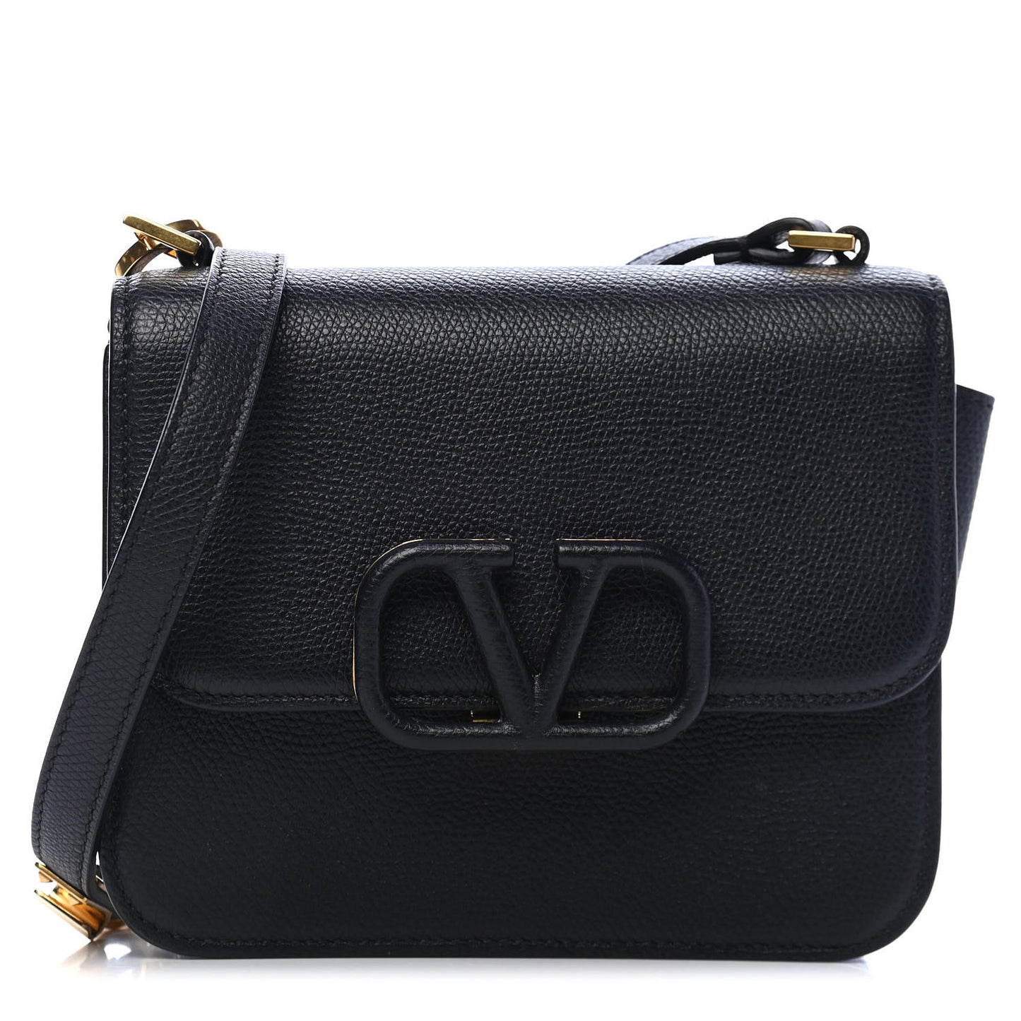 Grainy Calfskin Small VSling Shoulder Bag Black