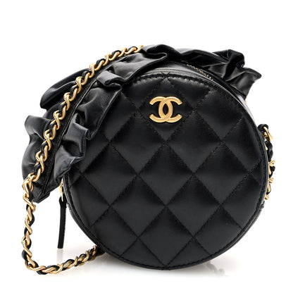 Chanel Lambskin Quilted Romance Round Clutch With Chain Black 1 of 10
