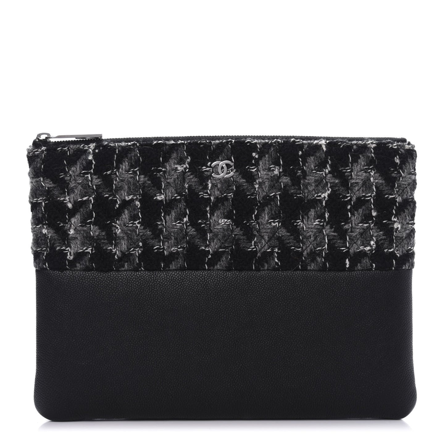 Caviar Tweed Quilted Medium Cosmetic Pouch Black